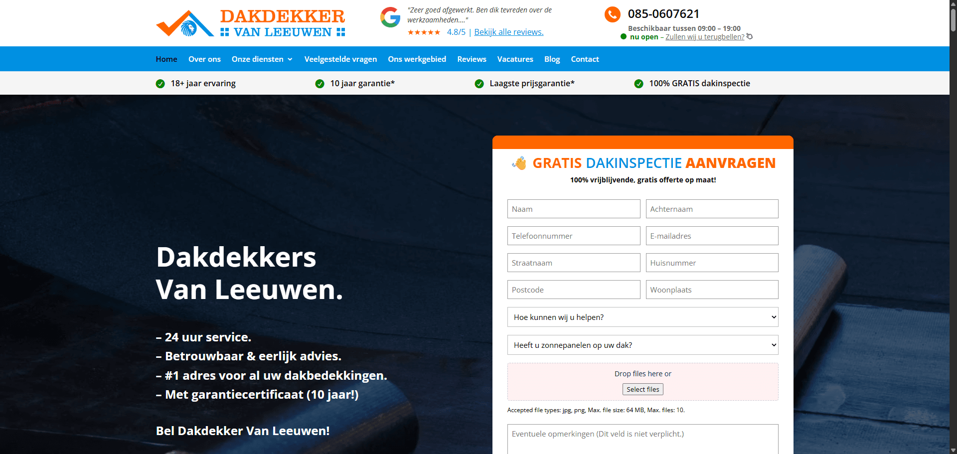 Dakdekker Van Leeuwen — Roofing Company Website